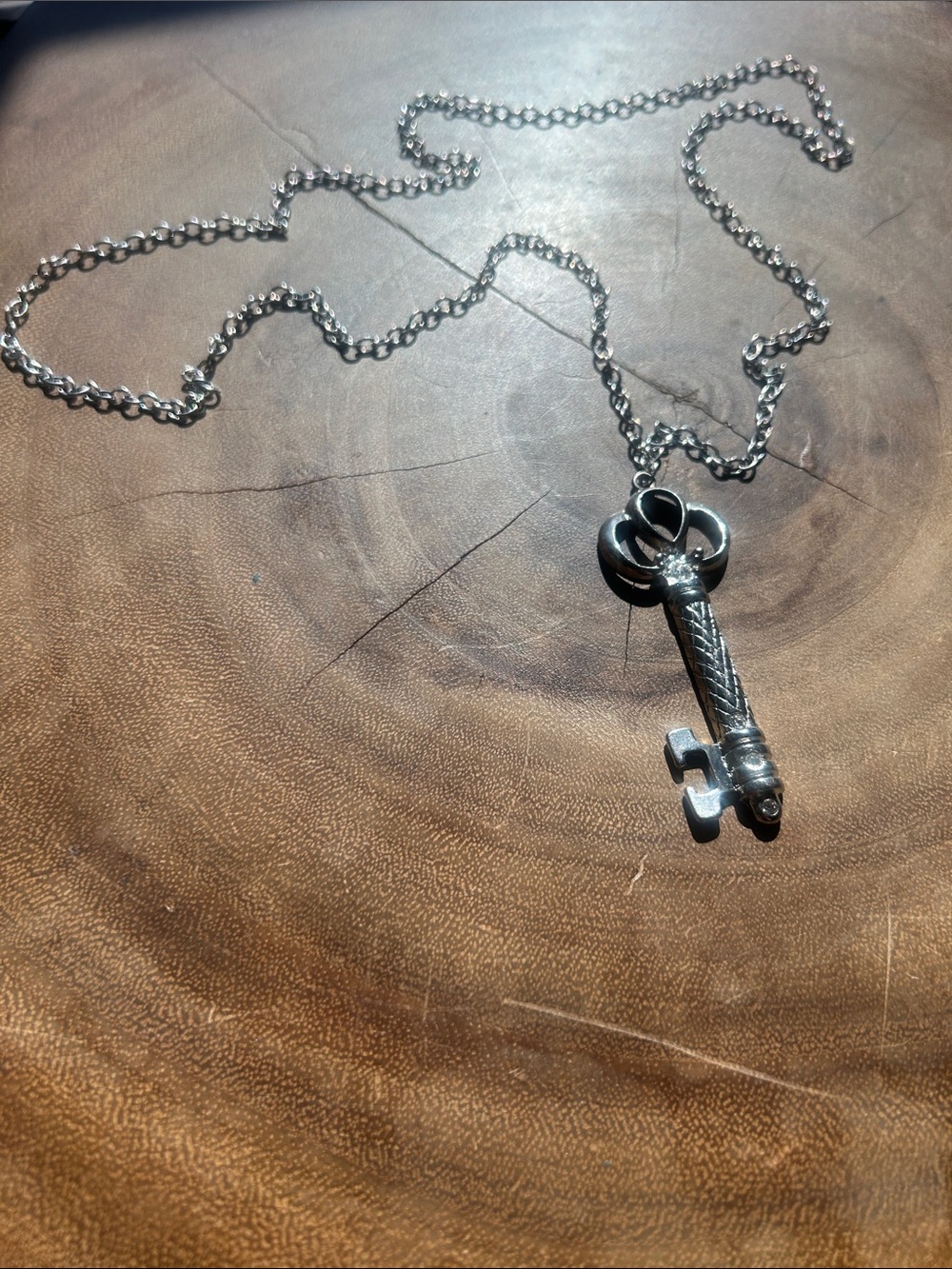 Silver Key Pendant Necklace - Classic Silver Tone